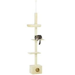PawHut Kratzbaum mit Deckenspanner höhenverstellbar beige mit Sisal-Elementen – Bild 1 von 6