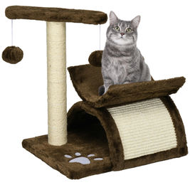 PawHut Kratzbaum mit Höhle und 2 Anhängerbällen aus Natur-Sisal für Katzen in Grau 43 cm – Bild 1 von 1