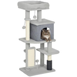 PawHut Kratzbaum mit Katzenhöhle und Bett 104 cm Grau Creme – Bild 1 von 1