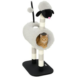 PawHut Kratzbaum Schaf-Design für Katzen mit Tunnel und Spielball Hellgrau 98 cm – Bild 1 von 1
