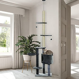 PawHut Kratzbaum XL deckenhoch mit Deckenspanner und Sisalsäulen, Grau, 220-265 cm – Bild 1 von 10