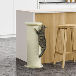 PawHut Kratzbrett für Katzen mit Sisal in Weiß und Beige, 85 cm hoch – Bild 1 von 8