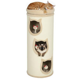 PawHut Kratztonne für Katzen 96 cm hoch mit Sisal und waschbarem Plüschbett in Cremeweiß – Bild 1 von 8