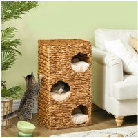 Produktbild von PawHut Kratztonne für Katzen aus Bananenblatt 76 cm Hoch mit 3 Höhlen und Waschbaren Kissen Hellbraun