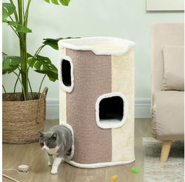 PawHut Kratztonne für Katzen mit 3 Ebenen aus Polyester und Spanplatte in Beige-Weiß 40 x 40 x 74 cm – Bild 1 von 5