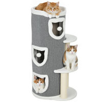 Produktbild von PawHut Kratztonne für Katzen mit Höhle, Spielball und Plüschrand in Grau, 101 cm hoch