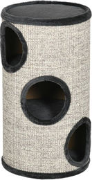 PawHut Kratztonne für Katzen und Kitten mit 3 Höhlen aus Sisal und Plüsch in Grau – Bild 1 von 13