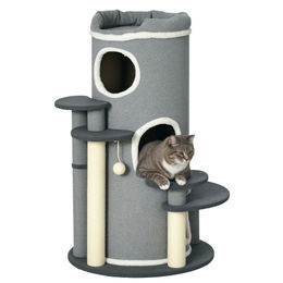 PawHut Kratztonne Katzenbaum mit Katzenbett und Spielball Grau Ø57 x 99H cm – Bild 1 von 13