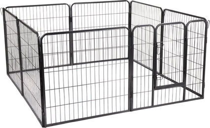 Produktbild von PawHut Laufstall aus Metall für Welpen in Schwarz oder Silber - 8 x 80 cm