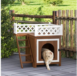 PawHut Möbel-Toilette aus Naturholz für erwachsene Katzen in Braun und Weiß – Bild 1 von 5