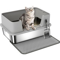 Produktbild von PawHut Offene Katzentoilette aus Edelstahl in Grau mit Schaufel und Matte