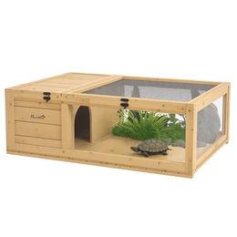 PawHut Schildkrötenhaus aus Holz für Reptilien und Eidechsen in Gelb – Bild 1 von 10