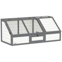 PawHut Schildkrötenhaus aus Holz für Schildkröten und Amphibien mit zwei Haupthäusern und aufklappbarer Oberseite Weiß 120 x 55 x 50 cm – Bild 1 von 9