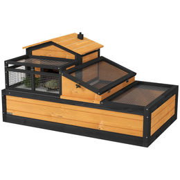 PawHut Schildkrötenhaus aus Holz mit zwei Ebenen und Balkon Gelb – Bild 1 von 13