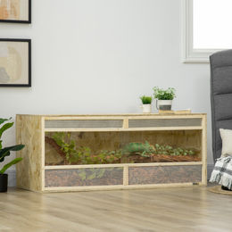 PawHut Terrarium aus Holz für Reptilien mit Lüftungsgitter und Schiebetüren aus Glas in Natur Beige 120 x 50 x 50 cm – Bild 1 von 10