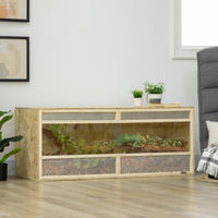 Produktbild von PawHut Terrarium aus Holz für Reptilien mit Lüftungsgitter und Schiebetüren aus Glas in Natur Beige 120 x 50 x 50 cm