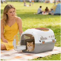 Produktbild von PawHut Transportbox für Katzen und Miniaturhunde bis 4 kg mit Dachöffnung und Futternapf Hellgrau