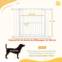 Produktbild von PawHut Treppenschutzgitter aus Stahl ohne Bohren für Hunde und Haustiere Weiß 76-104 cm
