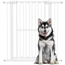 PawHut Treppenschutzgitter ohne Bohren aus Stahl für Hunde und Haustiere 76-104 cm Weiß – Bild 1 von 5