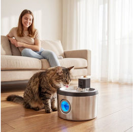 PawHut Trinkbrunnen für Katzen aus Edelstahl mit Bewegungsmelder und 6 Filtern, kabellos batteriebetrieben, 4 l, Silber – Bild 1 von 5