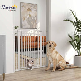 PawHut Türschutzgitter Treppenschutzgitter aus Edelstahl ohne Bohren Weiß 106cm - 1 Stk. – Bild 1 von 6