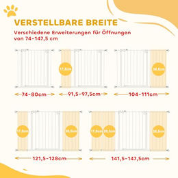 PawHut Türschutzgitter Treppenschutzgitter aus Metall mit Verlängerungen ohne Bohren Weiß – Bild 1 von 5