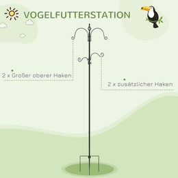 PawHut Vogelhaus Futterstation aus Metall mit Vogeltränke und 4 Haken Schwarz 208 cm – Bild 1 von 6