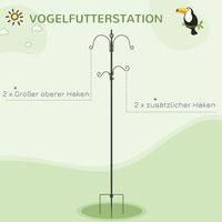 Produktbild von PawHut Vogelhaus Futterstation aus Metall mit Vogeltränke und 4 Haken Schwarz 208 cm