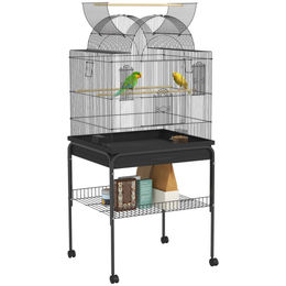 PawHut Vogelkäfig aus Metall für Wellensittiche und Papageien mit Tablett und Ablagefläche in Schwarz 63 x 53 x 144 cm – Bild 1 von 13