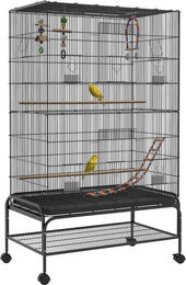 PawHut Vogelkäfig Vogelvoliere aus Metall mit Sitzstangen und Rollen Schwarz – Bild 1 von 13