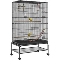 Produktbild von PawHut Vogelkäfig Vogelvoliere aus Metall mit Sitzstangen und Rollen Schwarz