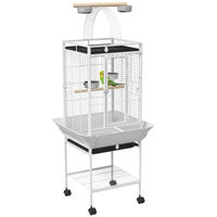 Produktbild von PawHut Vogelvoliere aus Metall für Papageien und Nymphensittiche mit 3 Türen, 2 Sitzstangen und Rollen, Weiß, 62,5x62,5x156cm