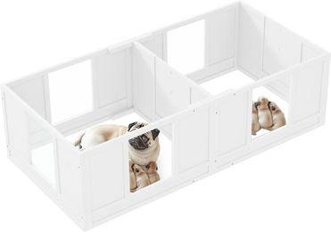 Produktbild von PawHut Welpenbox Laufstall für kleine Hunde aus Holz mit 2-Raum-Design und transparenten Elementen 164 x 80 x 48cm