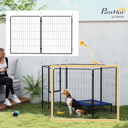 PawHut Welpenlaufstall 2-teilig aus Metall Grau für Hunde und Welpen – Bild 1 von 6