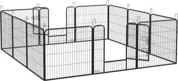 Produktbild von PawHut Welpenlaufstall aus Metall mit 2 Türen in Grau