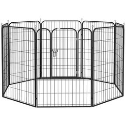 PawHut Welpenlaufstall aus Metall mit 8 Gitterplatten und Schutzplane Schwarz 100cm hoch für Hunde und Katzen – Bild 1 von 12