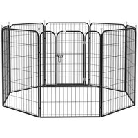 Produktbild von PawHut Welpenlaufstall aus Metall mit 8 Gitterplatten und Schutzplane Schwarz 100cm hoch für Hunde und Katzen