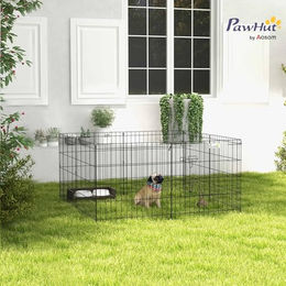 PawHut Welpenlaufstall aus Metall mit 8 Gitterplatten und Tür Schwarz 61 cm hoch für Hunde und Katzen – Bild 1 von 6