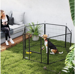 PawHut Welpenlaufstall aus Metall mit Tür für kleine bis mittelgroße Hunde Grau – Bild 1 von 5