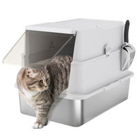 Produktbild von PawHut XL Katzenklo aus Edelstahl mit Deckel und Streuschaufel in Grau