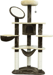 PawHut XXL Kratzbaum für Katzen mit Katzenhöhle und Hängematte aus Plüsch in Braun/Beige 153 x 50 x 65 cm – Bild 1 von 10