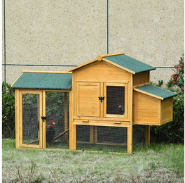 PawHut Zwerghühnerstall aus Holz mit Freilauf und Brutkasten Gelb-Grün – Bild 1 von 1