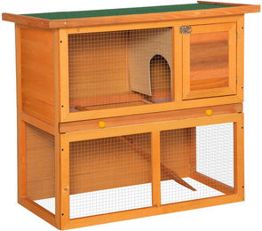 Produktbild von PawHut Zwergkaninchenstall doppelstöckig aus Holz mit Rampe Gelb 90 x 45 x 80 cm