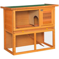 Produktbild von PawHut Zwergkaninchenstall doppelstöckig aus Holz mit Rampe Gelb 90 x 45 x 80 cm