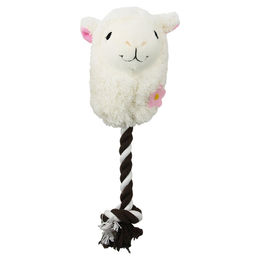 Produktbild von Pawise Hundespielzeug Alpaka Plüschtier mit Seil und Quietscher in Weiß und Braun