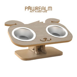 Pawrealm Erhöhter Hundenapf aus Holz in Braun mit Edelstahl Napf – Bild 1 von 3