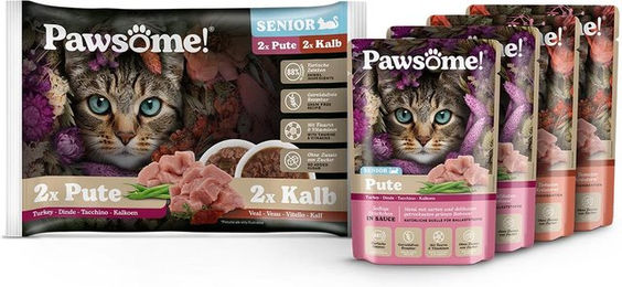 Pawsome! Hundefutter Senior Kalb und Pute Stückchen in Sauce 4x85g - 4 x 85 g – Bild 1 von 3