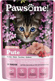 Pawsome! Junior Katzen-Leckerli Pute und Lachs Stückchen in Sauce 85 g – Bild 1 von 4