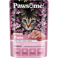 Produktbild von Pawsome! Junior Katzen-Leckerli Pute und Lachs Stückchen in Sauce 85 g