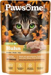 Pawsome Katzen-Nassfutter Adult Huhn Stückchen in Sauce, getreidefrei und ohne Zuckerzusatz, 28 x 85g Beutel – Bild 1 von 1